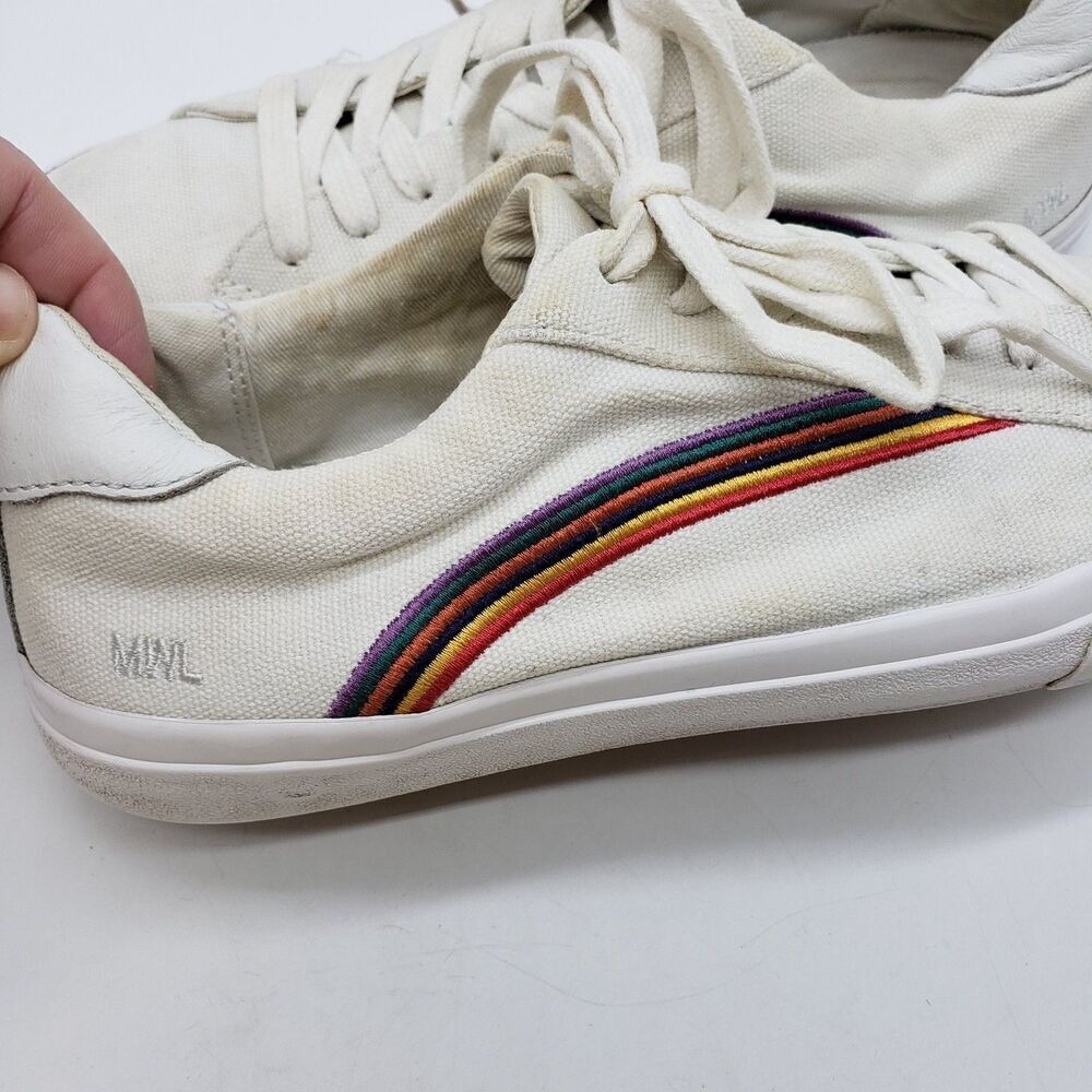 Madewell Shoes Womens Size 7.5 White Canvas Rainbow MWL Low Top Sneakers Casual - Picture 2 of 11